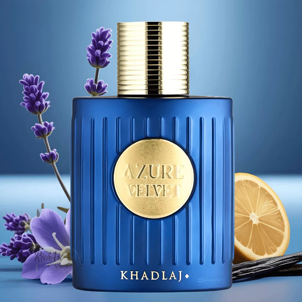 Azure Velvet by Khadlaj — bottle with lavender and lemon