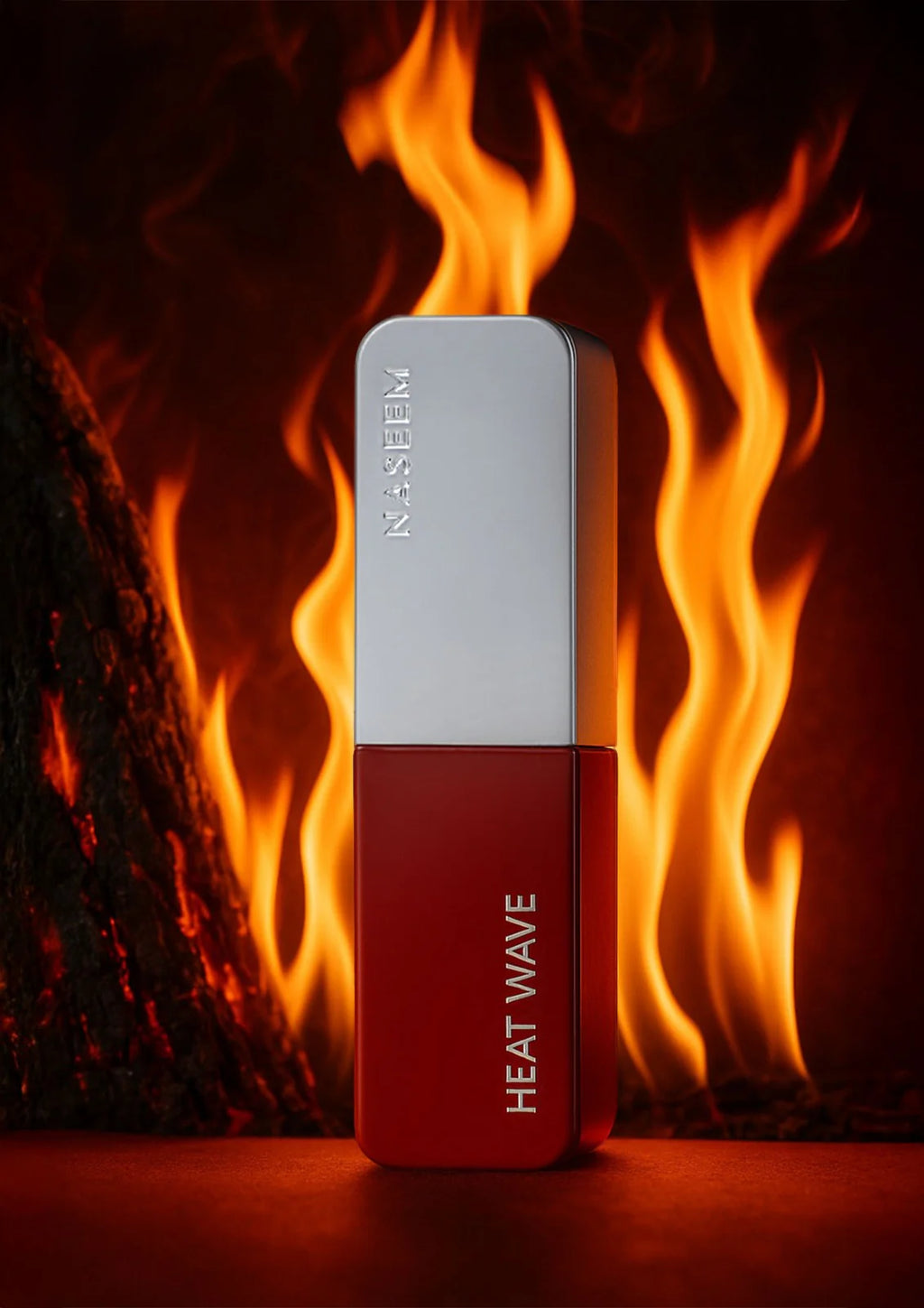 Heat Wave Parfum by Naseem — bottle in front of flames lifestyle shot